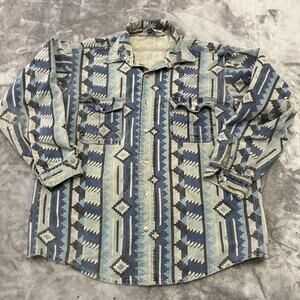 Vintage The Sportsmans Guide Shirt Mens‎ Medium M Blue Chamois Aztec Button Up